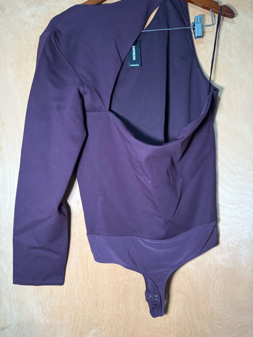 Express Asymmetric One-Shoulder Bodysuit in Plum